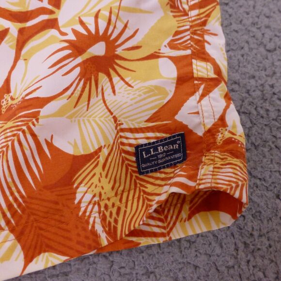 LL Bean Swim Trunks Mens Medium Floral Mesh Lined Tropical Orange Beach - Picture 3 of 10